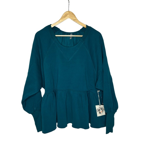 Last Chance NEW Free People Movement Care Charm Sweatshirt teal small - Picture 6 of 16